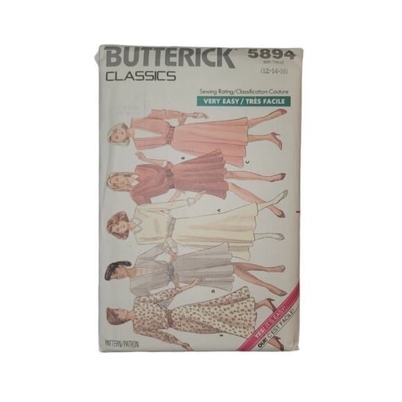 Butterick Other - Butterick Classics Sewing Pattern 5894 Very Easy Dress 5894 Size 12-16 UNCUT Vtg